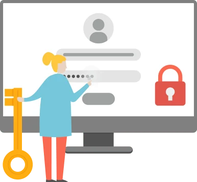 Illustration of account sign-in with a key and padlock representing account-level privacy